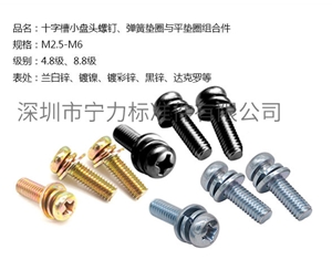 十字槽小盤頭螺釘、彈簧墊圈與平墊圈組合件